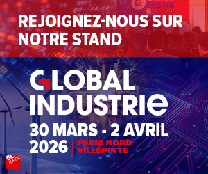 Bannière Global Industrie 2026 invitant à rejoindre AMIC sur son stand à Paris Nord Villepinte du 30 mars au 2 avril 2026
